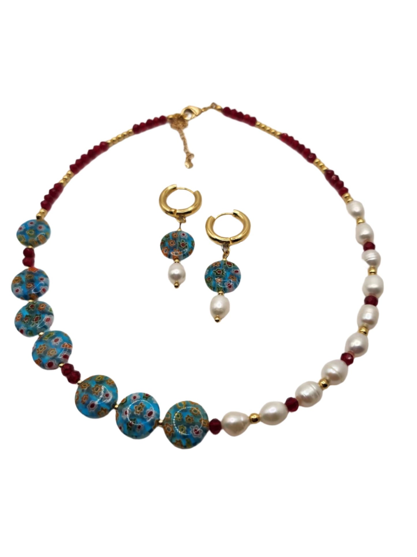 Floral Mosaic Earrings - 18k Gold Plated Stainless Steel