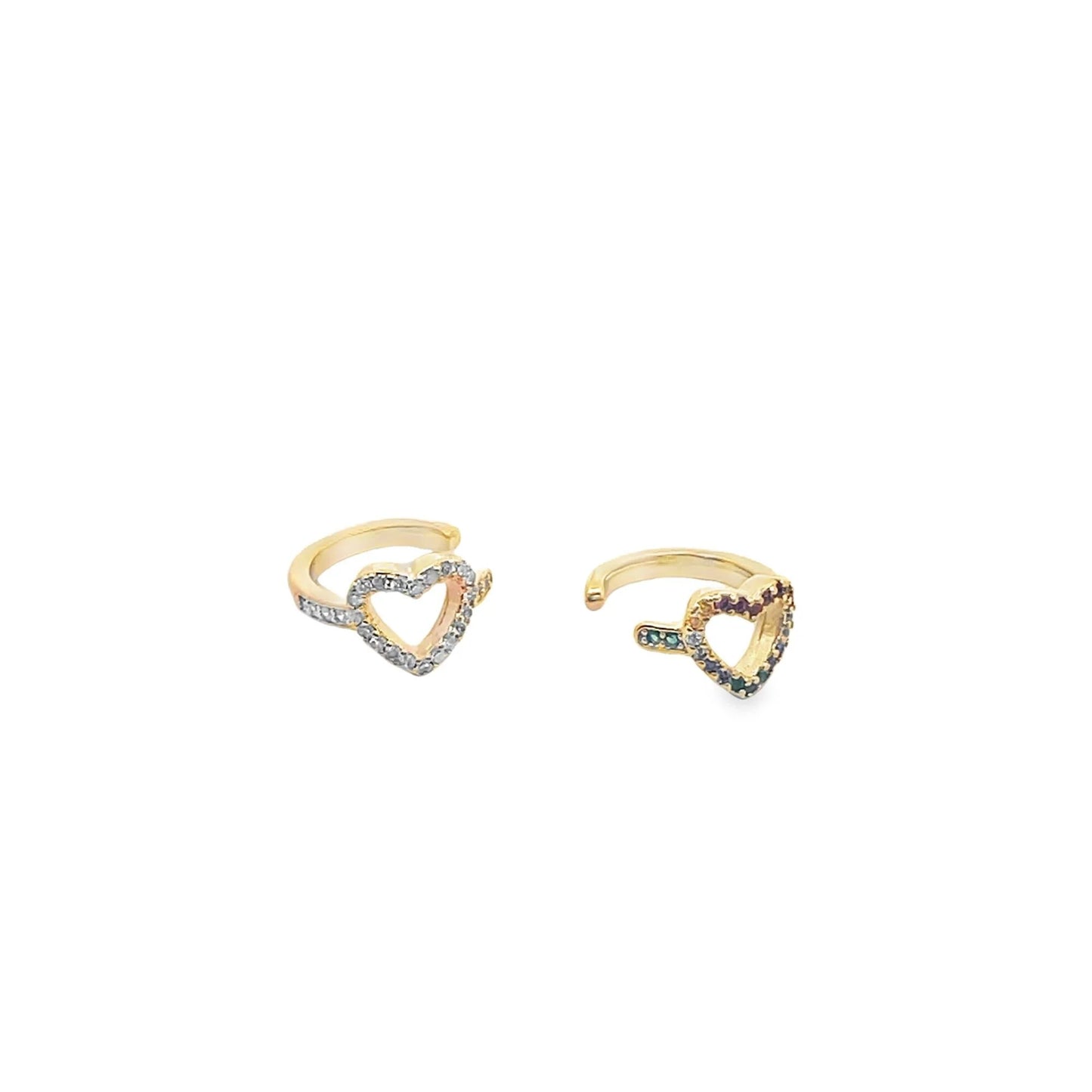 Heart cz Colorful Ear Cuff - 18k Gold Layered