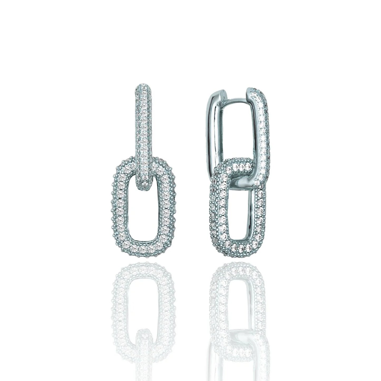 Elegant CZ Paper Clip Earrings - Rhodium