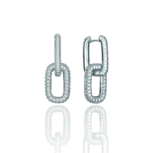 Elegant CZ Paper Clip Earrings - Rhodium