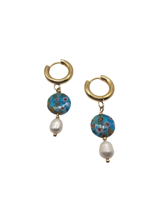 Floral Mosaic Earrings - 18k Gold Plated Stainless Steel